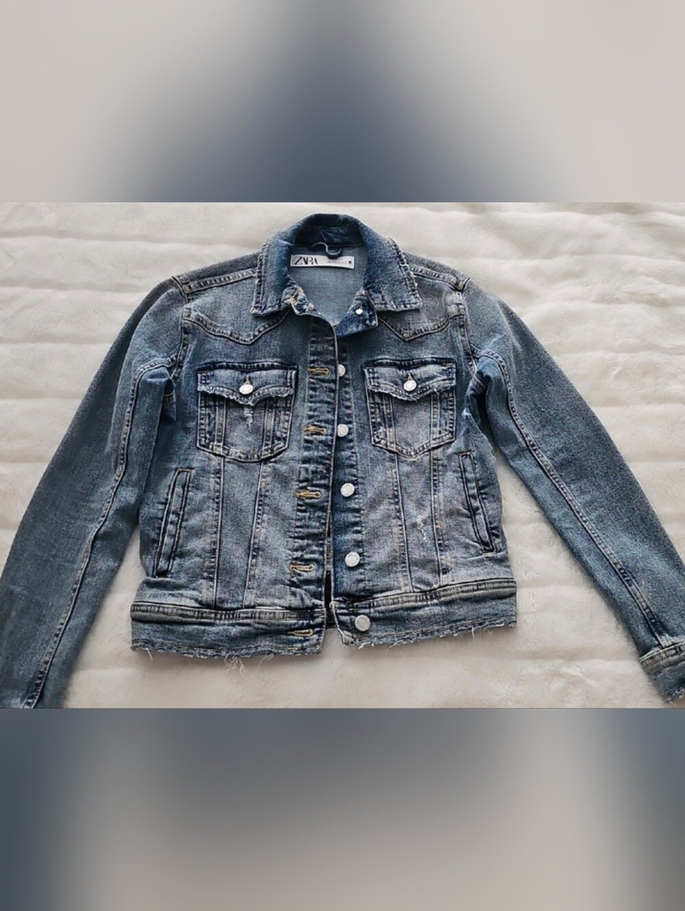 Zara Blue Denim Jacket Distressed Style Size S. I accept Offers